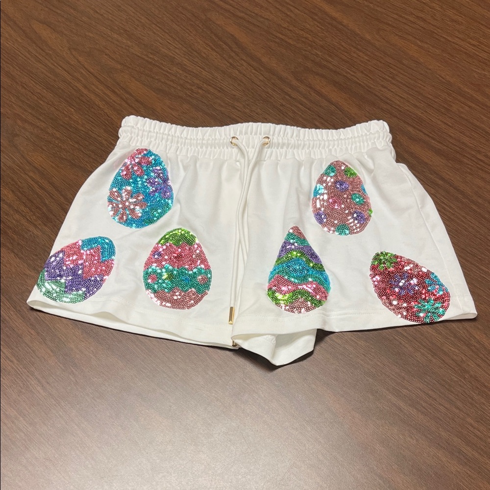 Mary Square Sequin Easter Egg White‎ Shorts, size XS, NWT